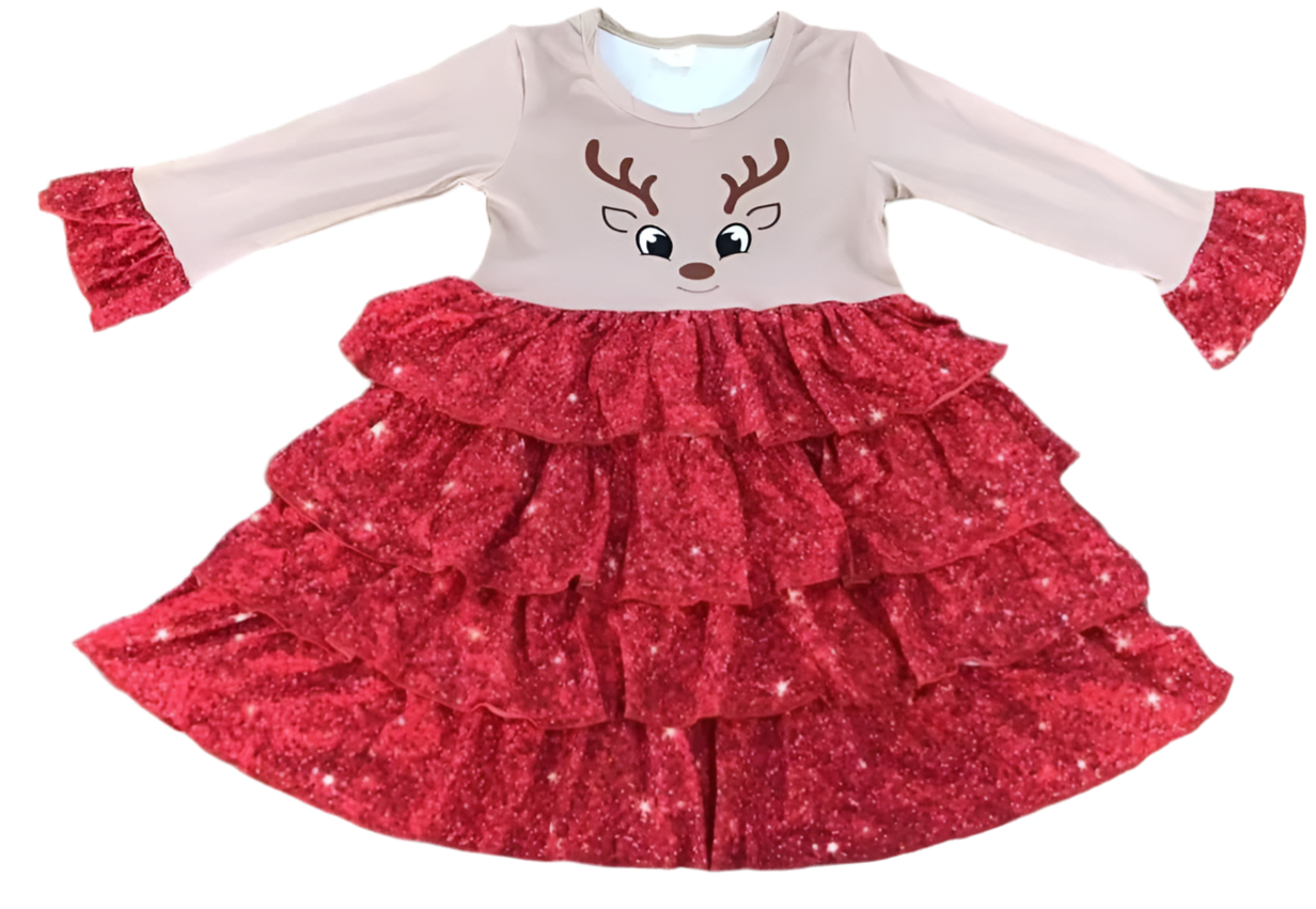 The Littlest Reindeer Ruffled Dress