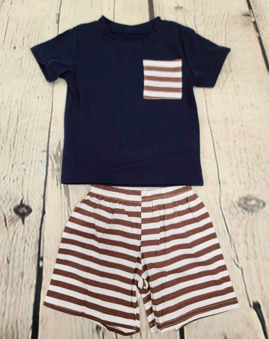 Navy & brown short set