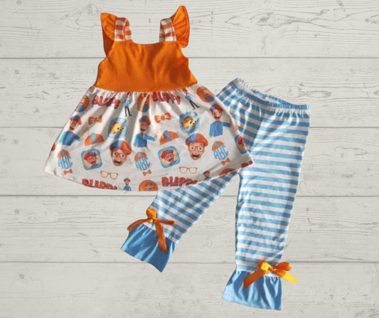 Glasses orange and blue flutter sleeve and pant set