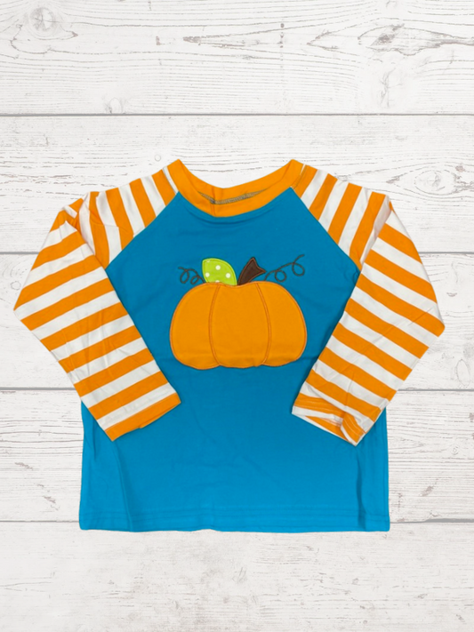 Teal blue and pumpkin raglan