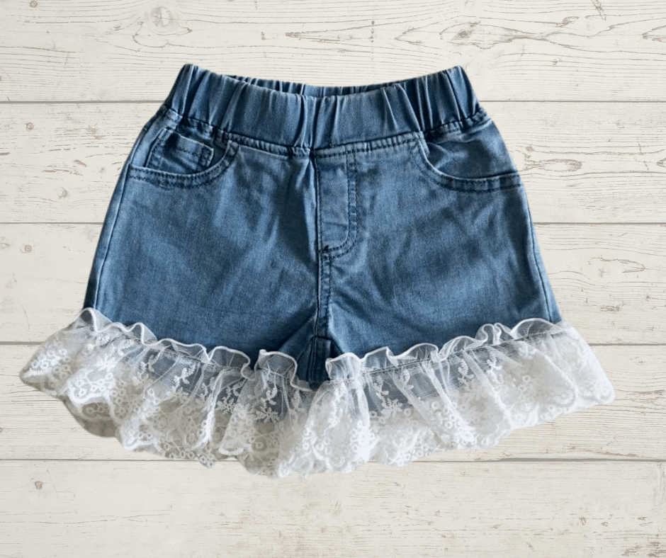 Lace Trim Denim Shorts