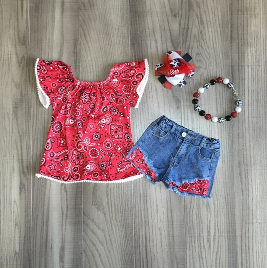 Bandana Top & Denim Shorts Set